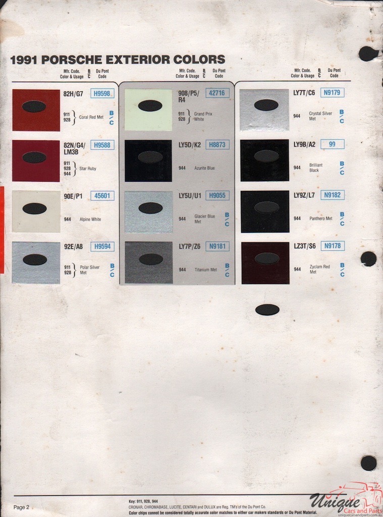 1991 Porsche Paint Charts DuPont 2